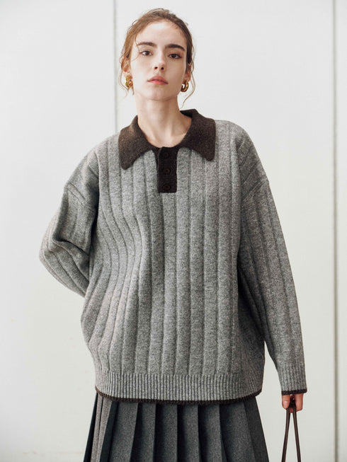 Contrast Collar Knit Sweater